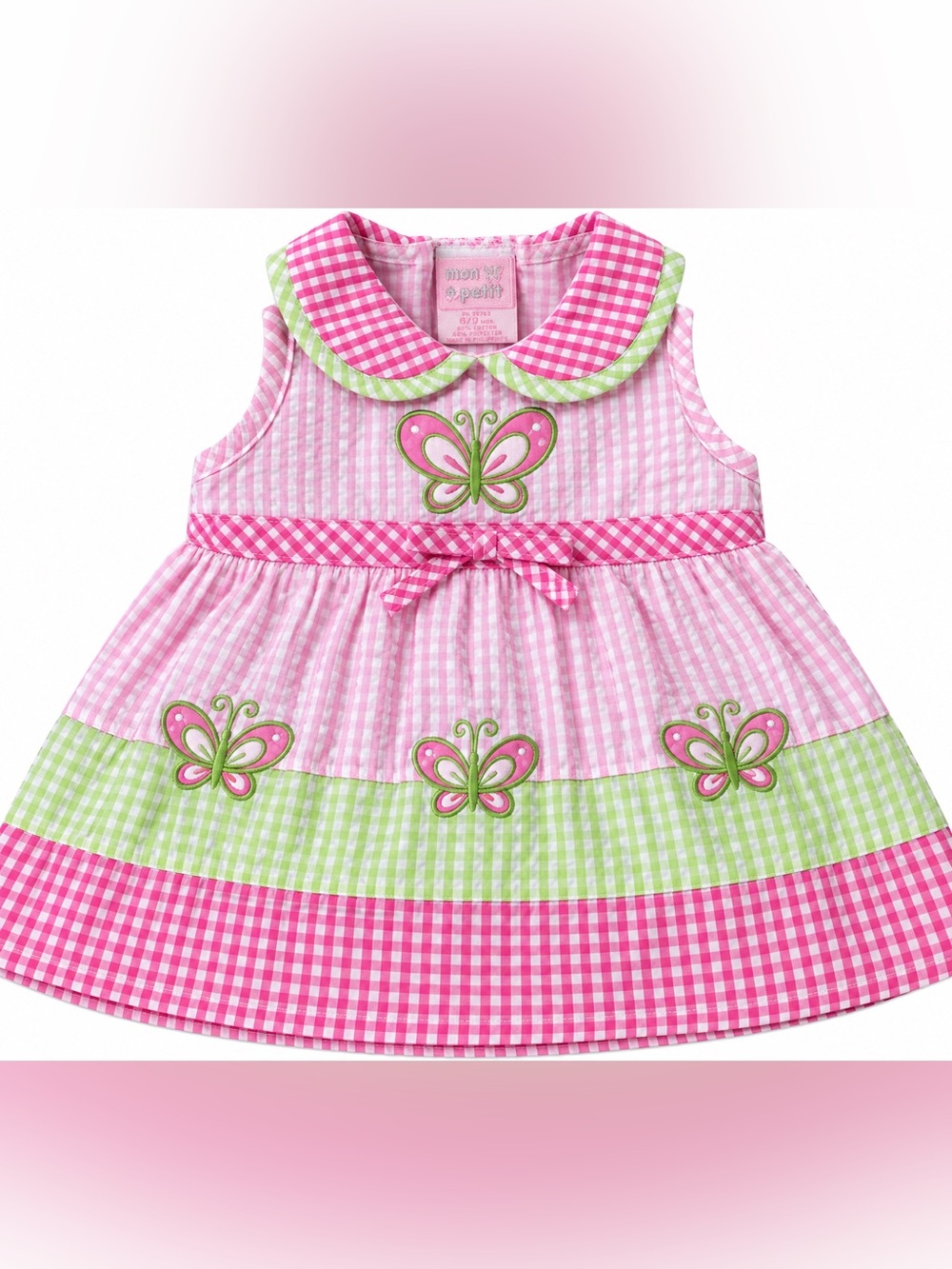 Mon Petit Girls Pink & Green Butterfly Dress Size 6/9M